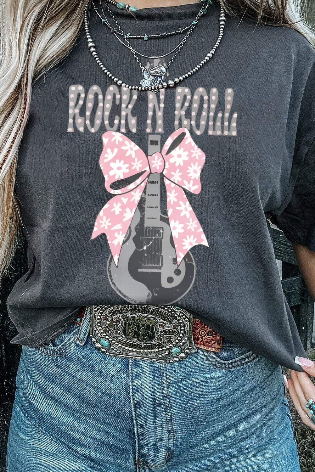 Bowknot ROCK N ROLL Guitar Graphic T Shirt