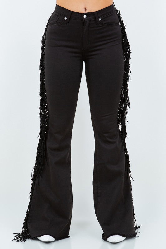 Howdy Texas Fringy Studded Bell Bottom Denim