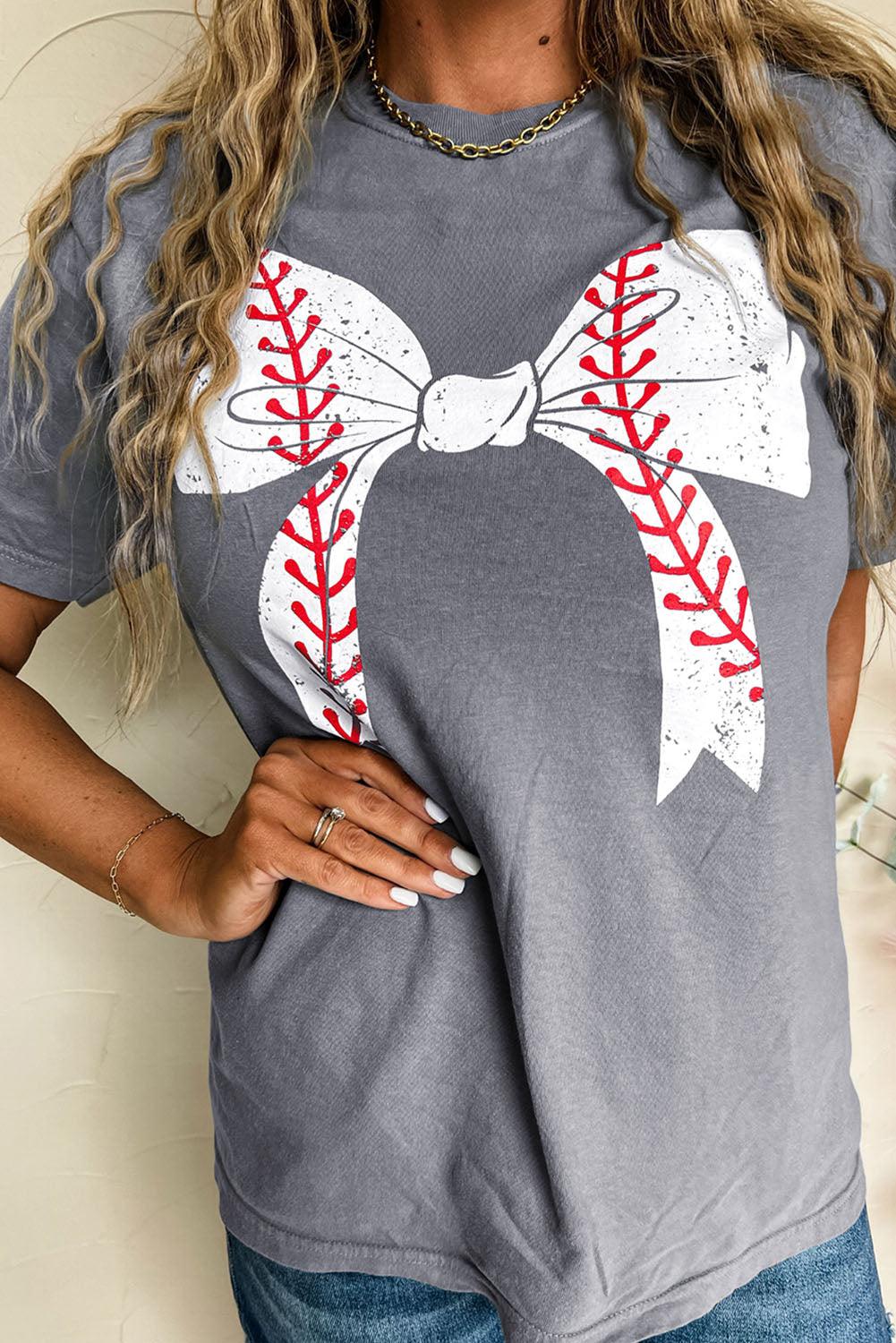  Baseball Bowknot Graphic T-Shirt