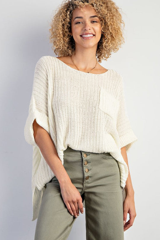  Rolled Cuffs Loose Knit Top 