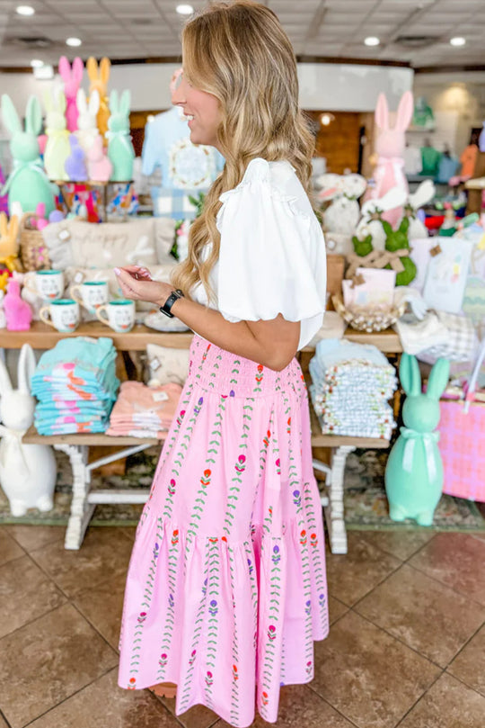  Maxi Tier Pink Smocked Skirt