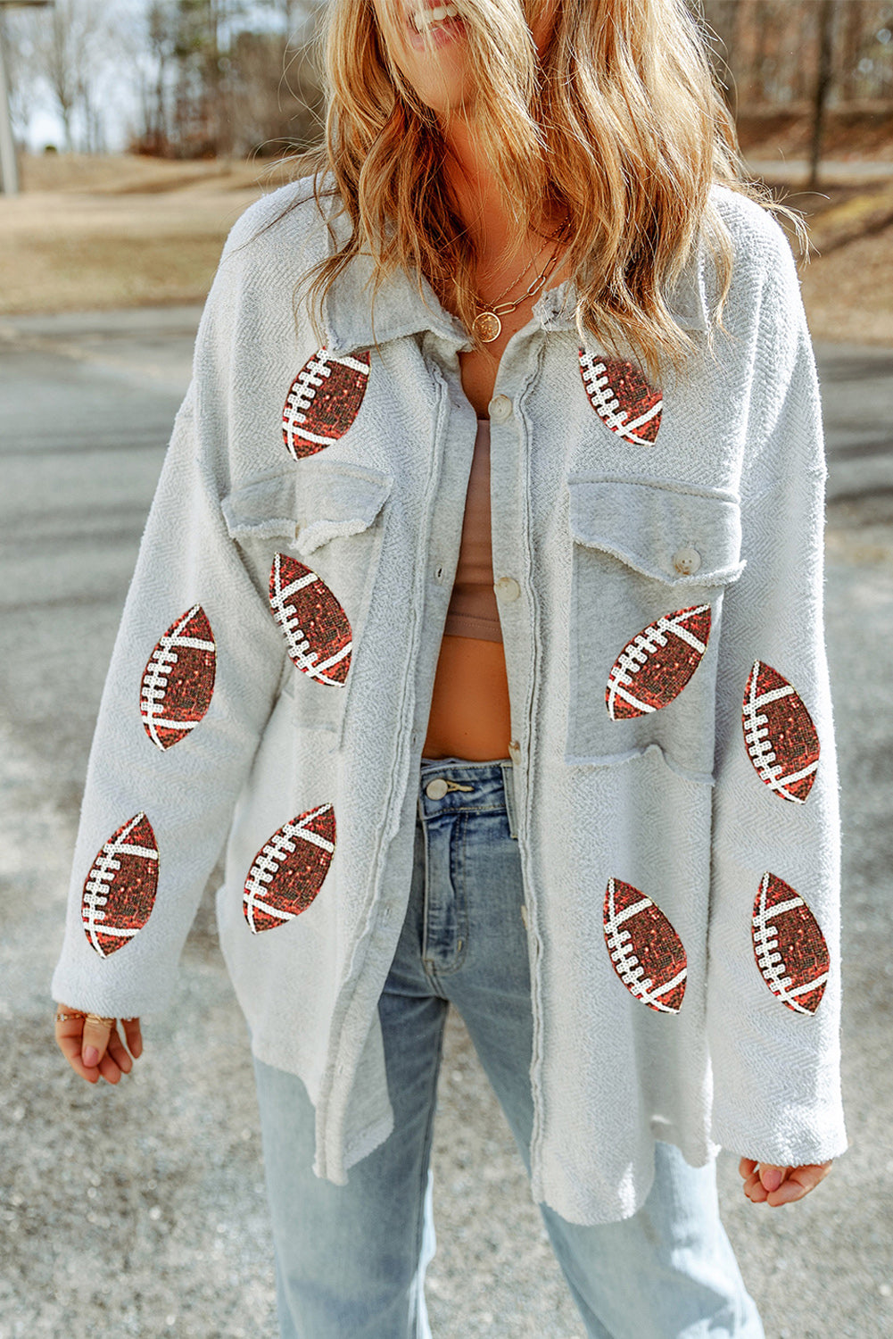 Sequin Sassy Football Buttoned Shacket