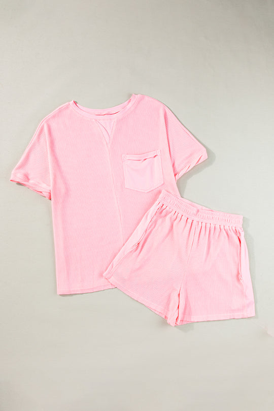 Waffle Knit Oversize Tee and Shorts Set