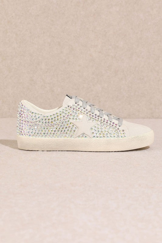 Multicolor Rhinestone Gray Glam Sneakers