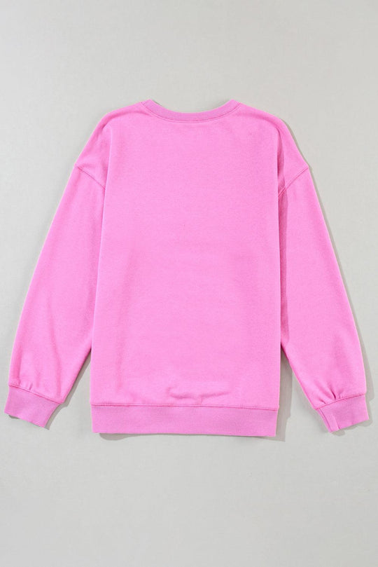 Bright Pink MAMA Letter Embossed Casual Sweatshirt