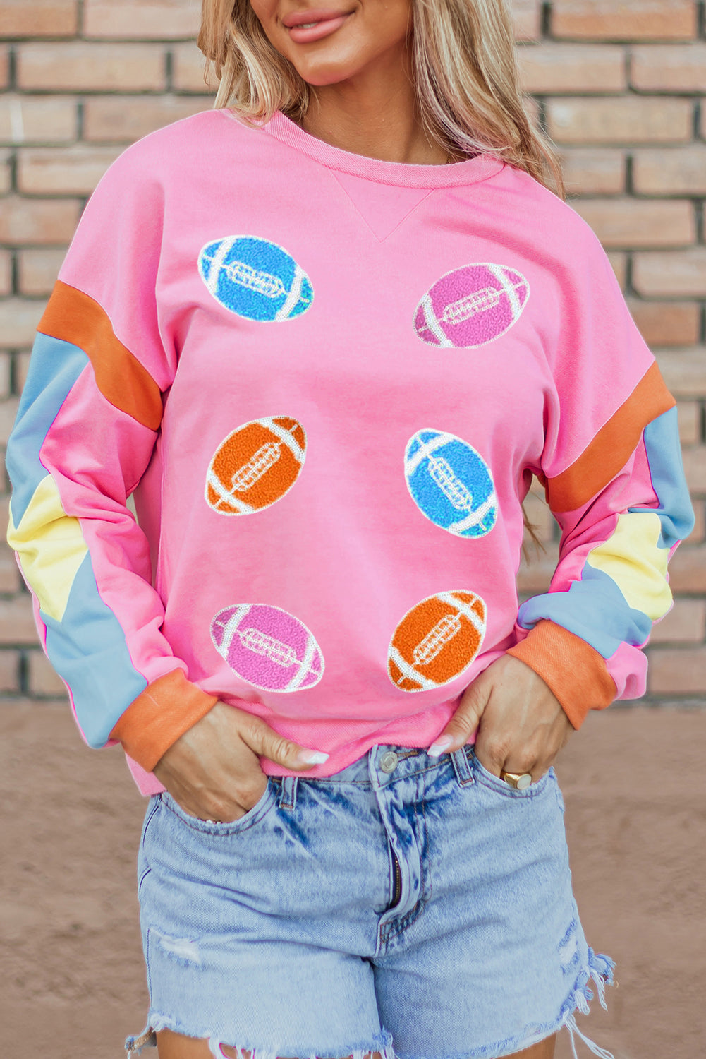  Game Day Multicolor Sequin Footballs Sweater