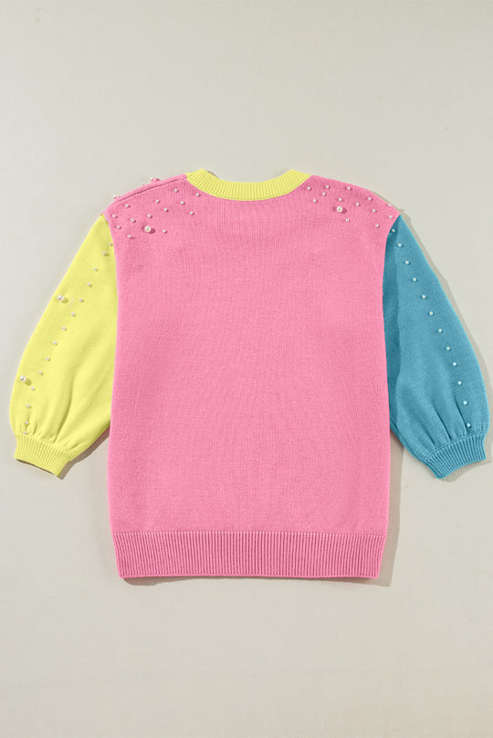 Lacie Pearled Multicolor Half Sleeve Sweater