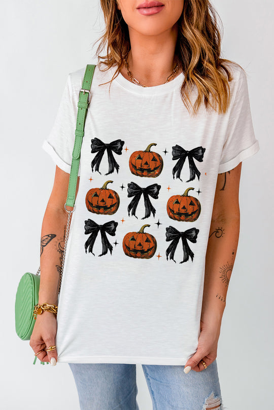 Halloween Pumpkin Faces and Bows Graphic T Shirt