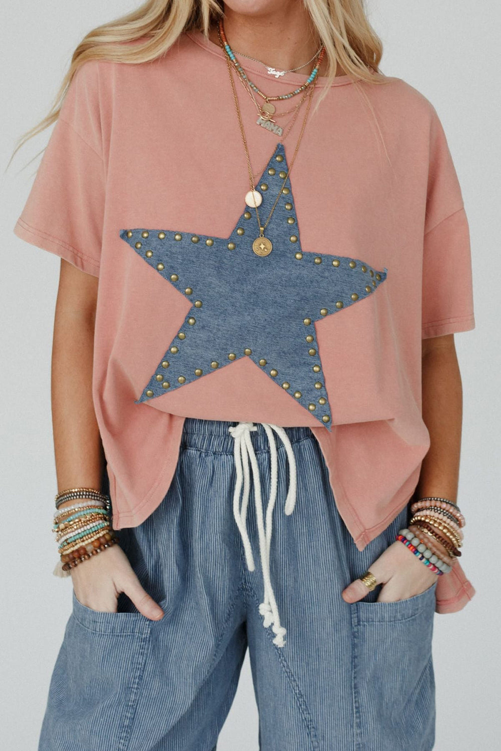 Slouchy Studded Star Graphic Shirt