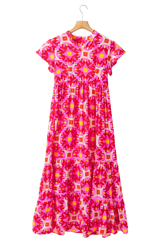 Geometric Strawberry Pink Maxi Dress