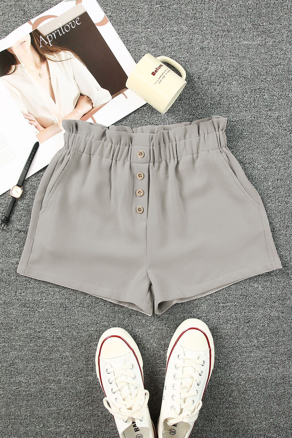 Gray Linen Mix Paper Bag Shorts - Klazzi Fashion Boutique