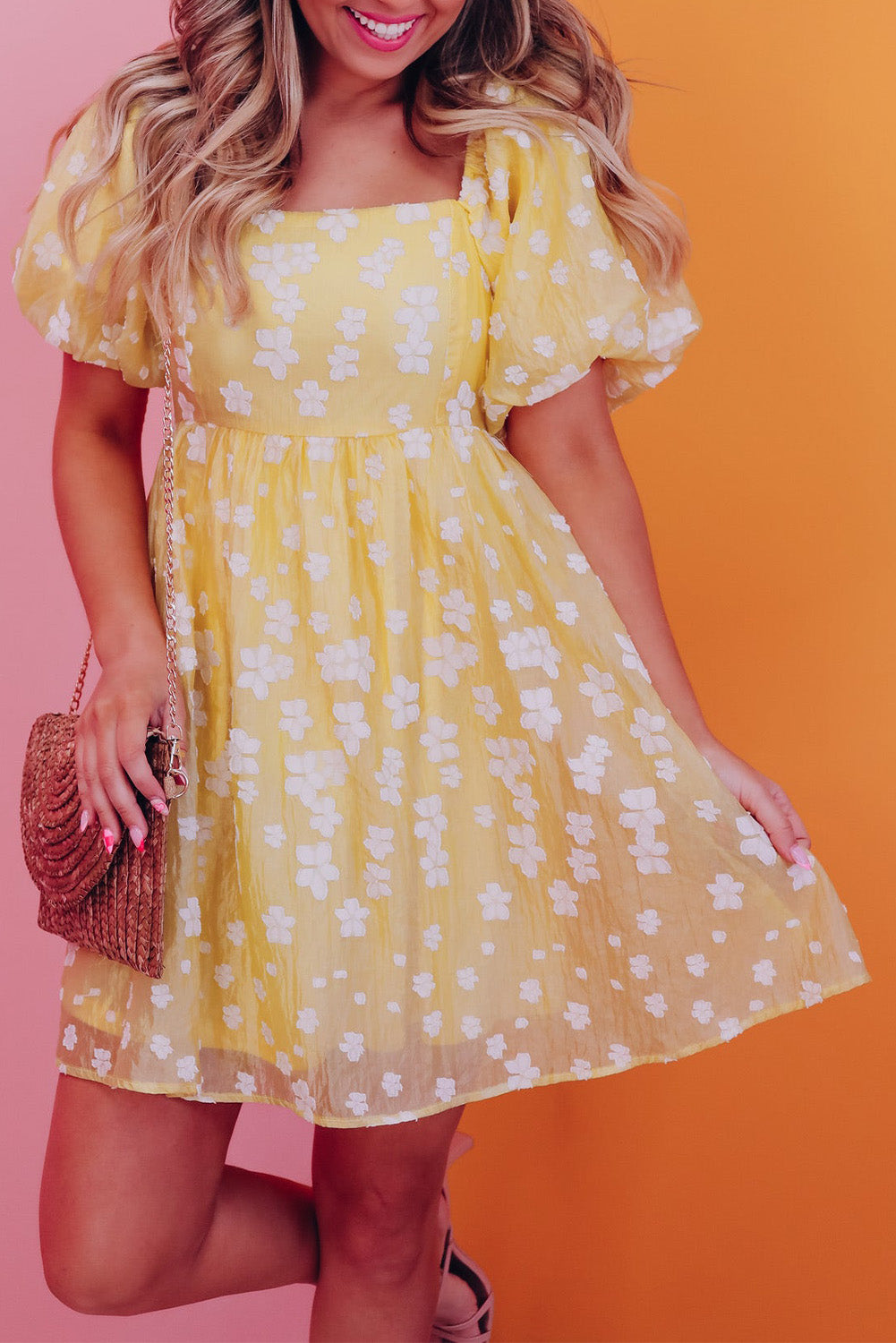 Yellow Boho Blossom Flower Mini Dress