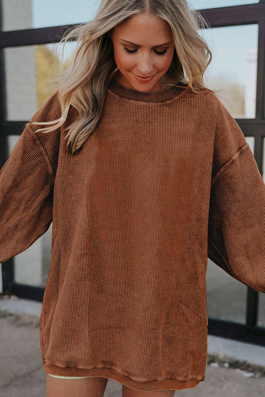 Orange Ribbed Corduroy Oversized Sweatshirt