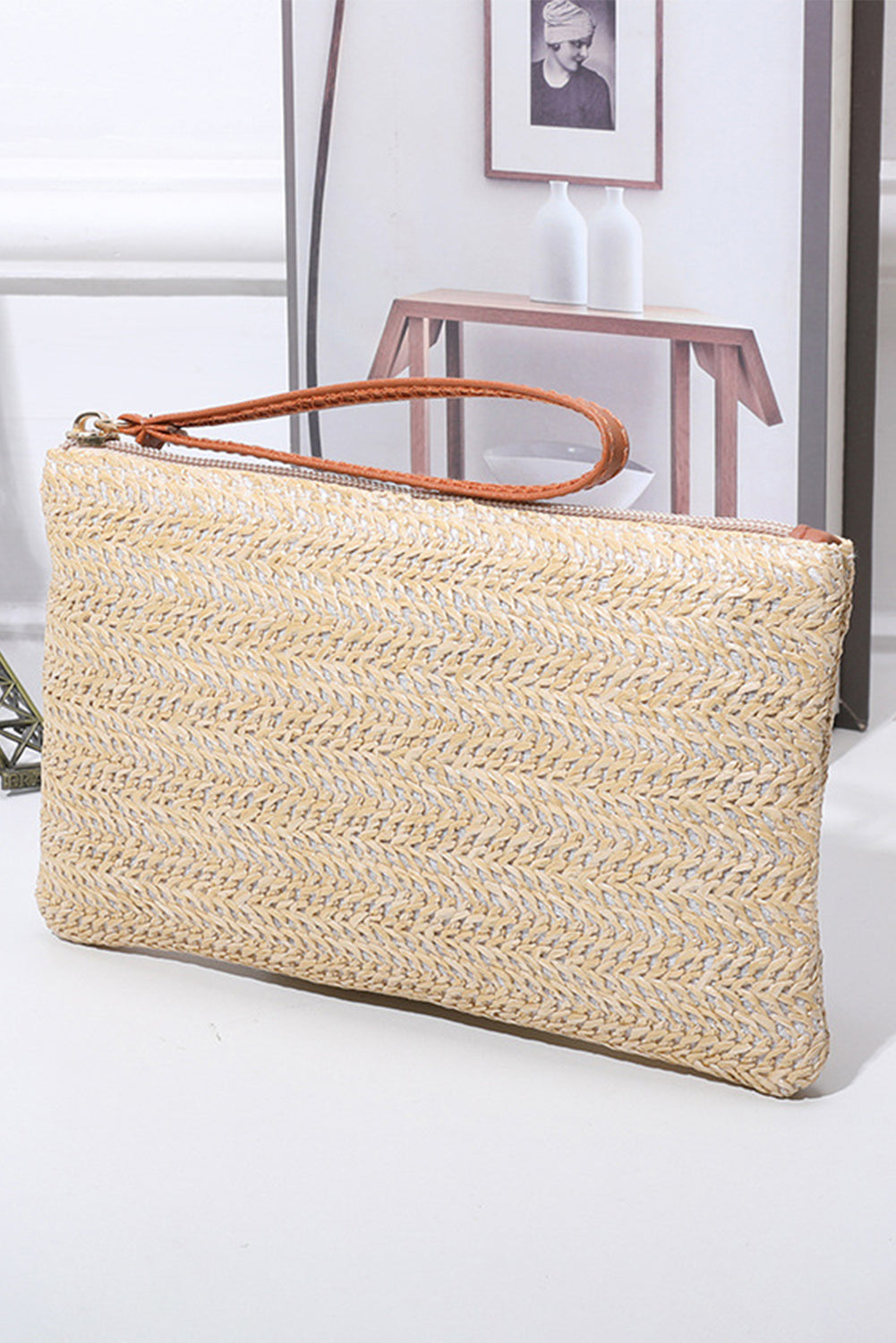 Wristlet Straw Woven Zipper Wallet