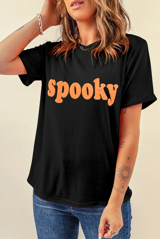  Orange Spooky Halloween Black Casual Graphic Tee