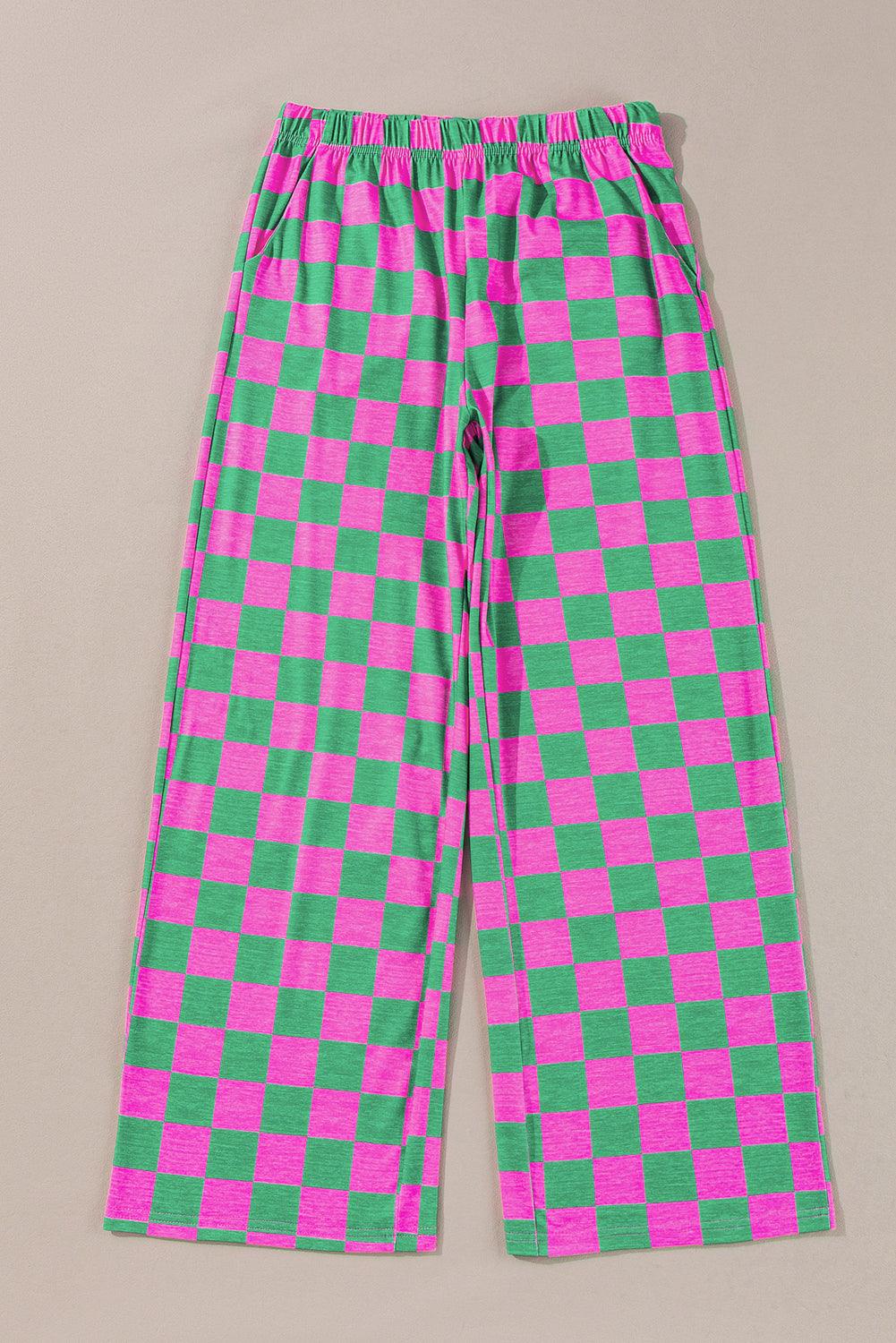 Bonbon 2-Tone Checked Print High Waist Wide Leg Pants