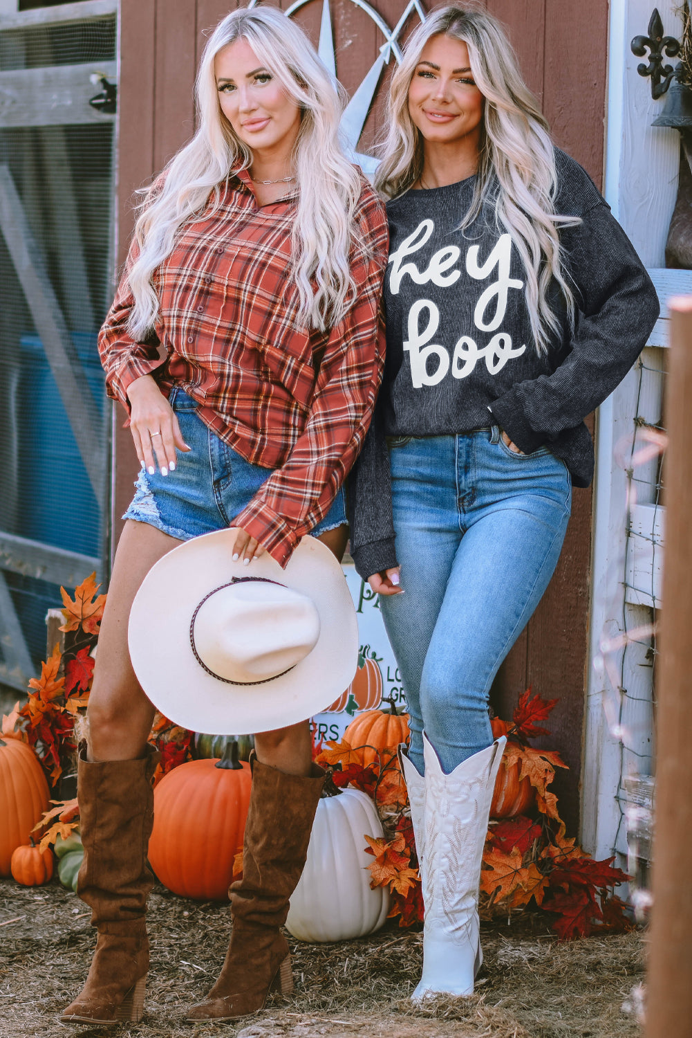 Corduroy Gray "Hey Boo" Graphic Halloween Sweatshirt