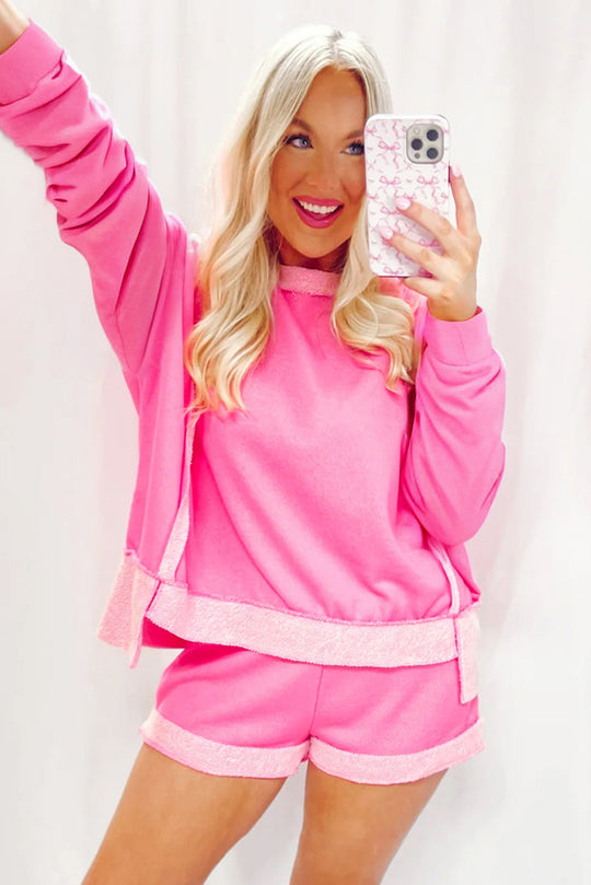 Pink Long Sleeve Top and Shorts Set