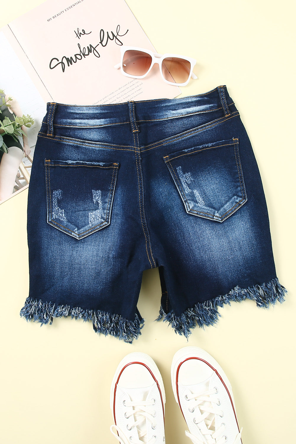 Dark Denim Distressed Skinny Shorts - Klazzi Fashion Boutique