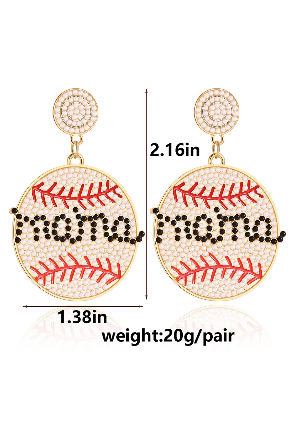 White "Mama" Beaded Baseball Shape Earrings