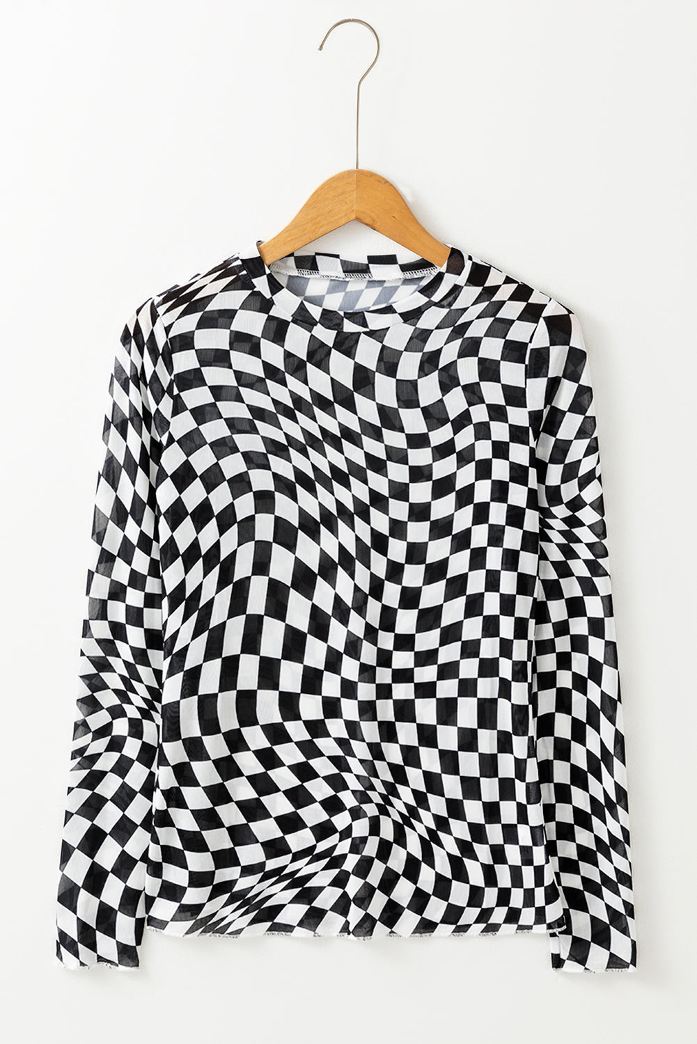 Checkered Sheer Long Sleeve Mesh Top