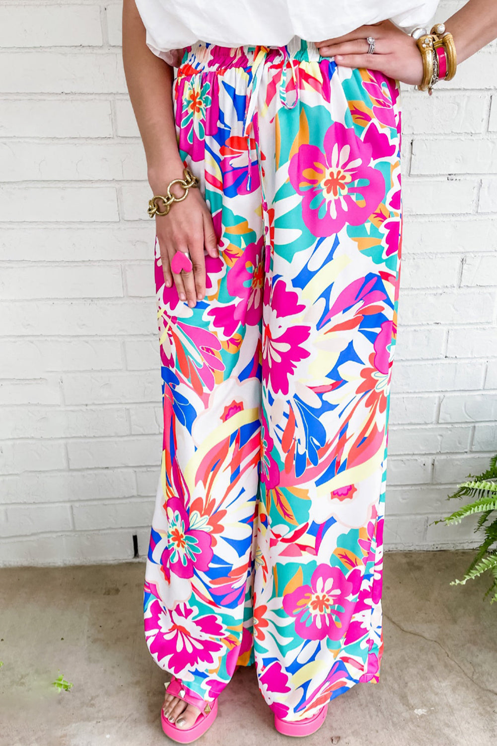  Bohemian Fuchsia Loose Wide Leg Pants