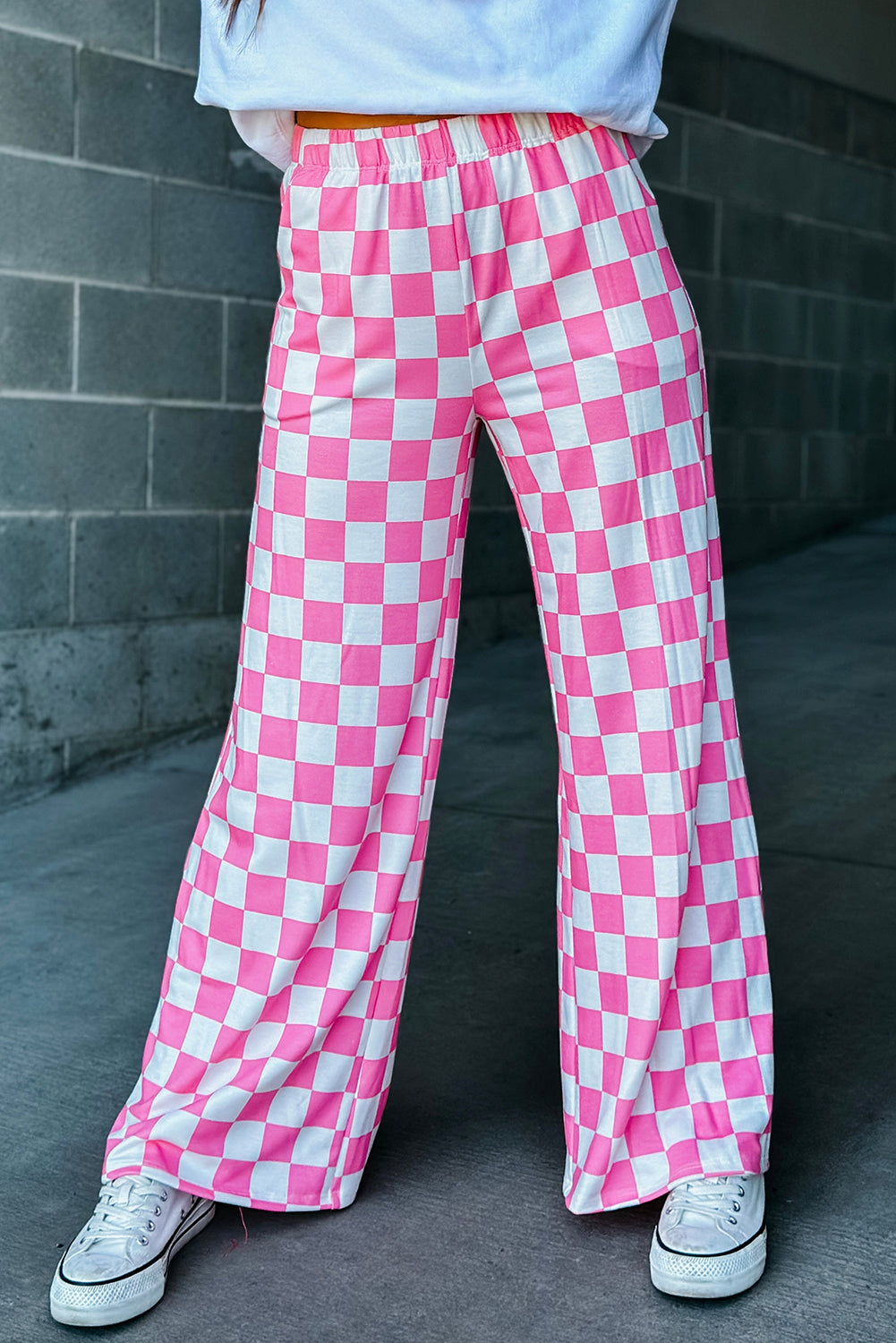 Checked Wide Leg High Waist Pants