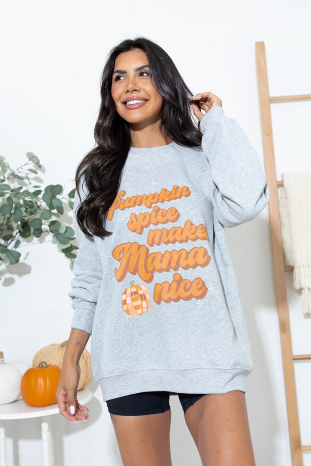 "Pumpkin Spice Makes Mama Nice Round" Grey Sweatshirt