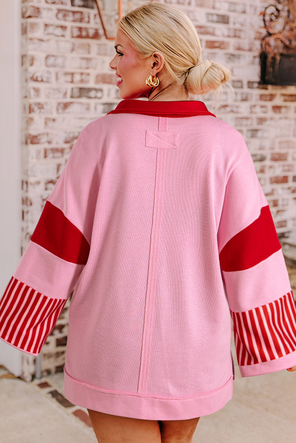 Striped Candy Cane Valentine Pink Plus Size Sweatshirt