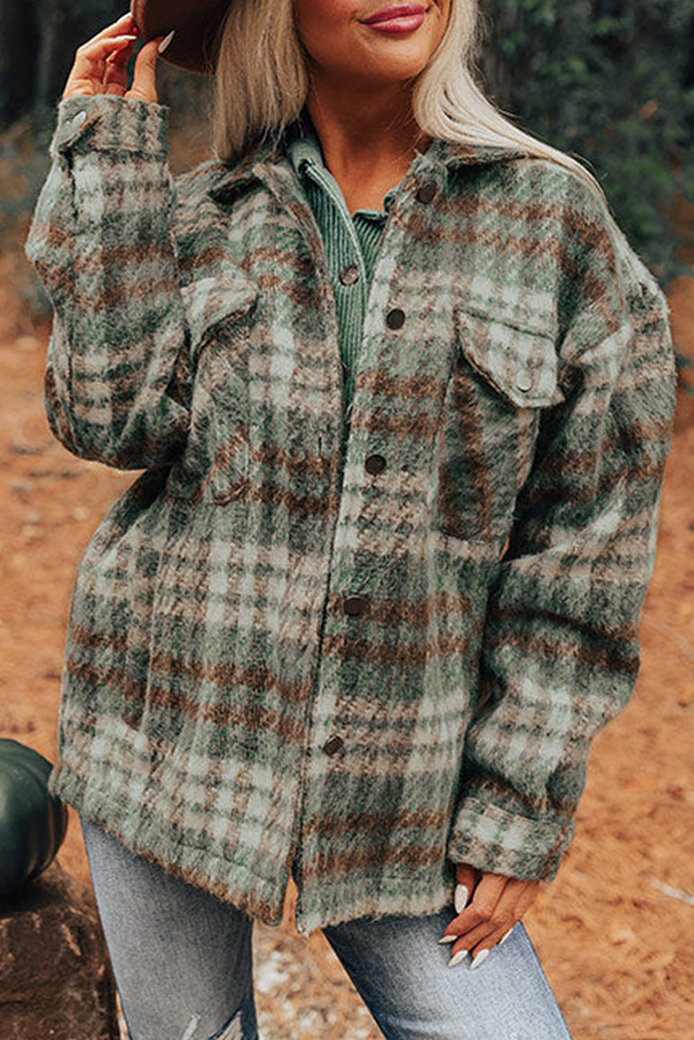 Sage Plaid Collar Shacket