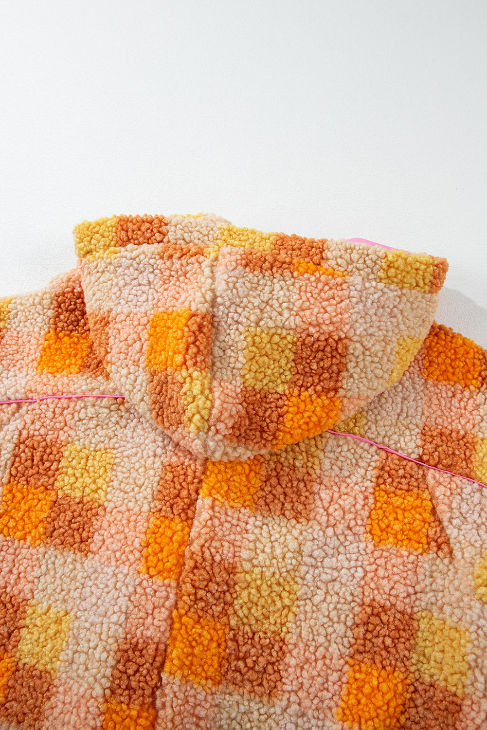  Checkered Orange Sherpa Hooded Jacket