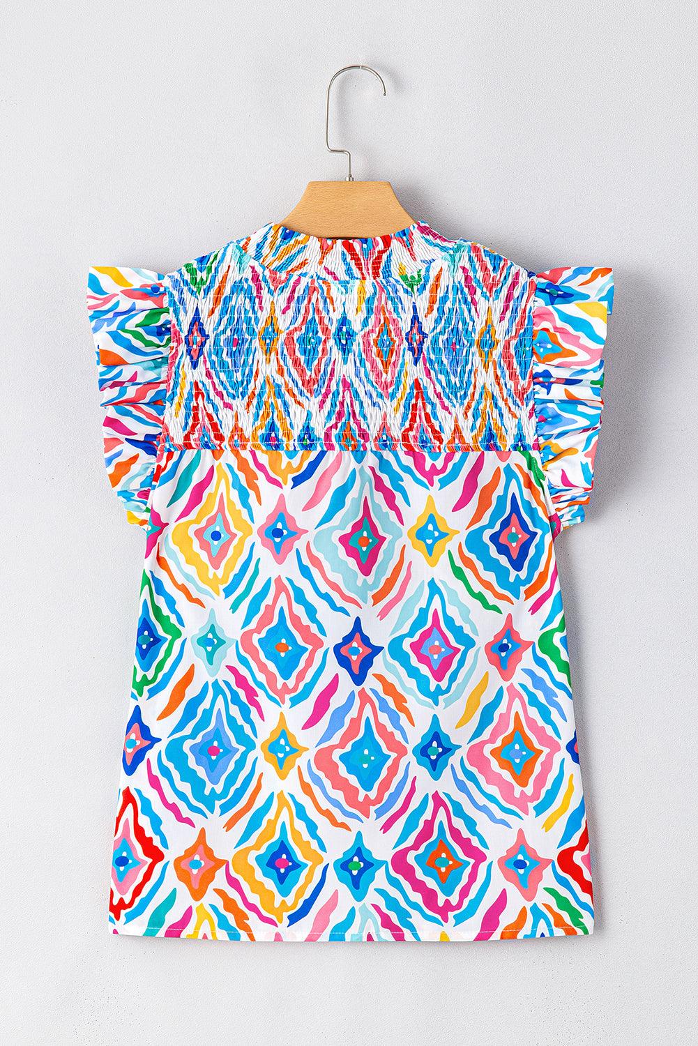 Brandi Geometric Shirred Blouse