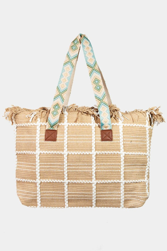 Checkered Fame Fringe Tote Bag