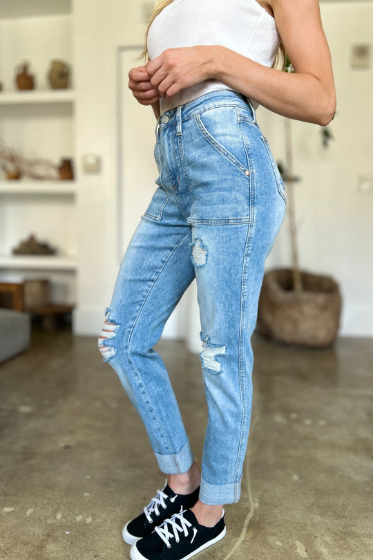 Distressed Judy Blue Straight Leg Jeans