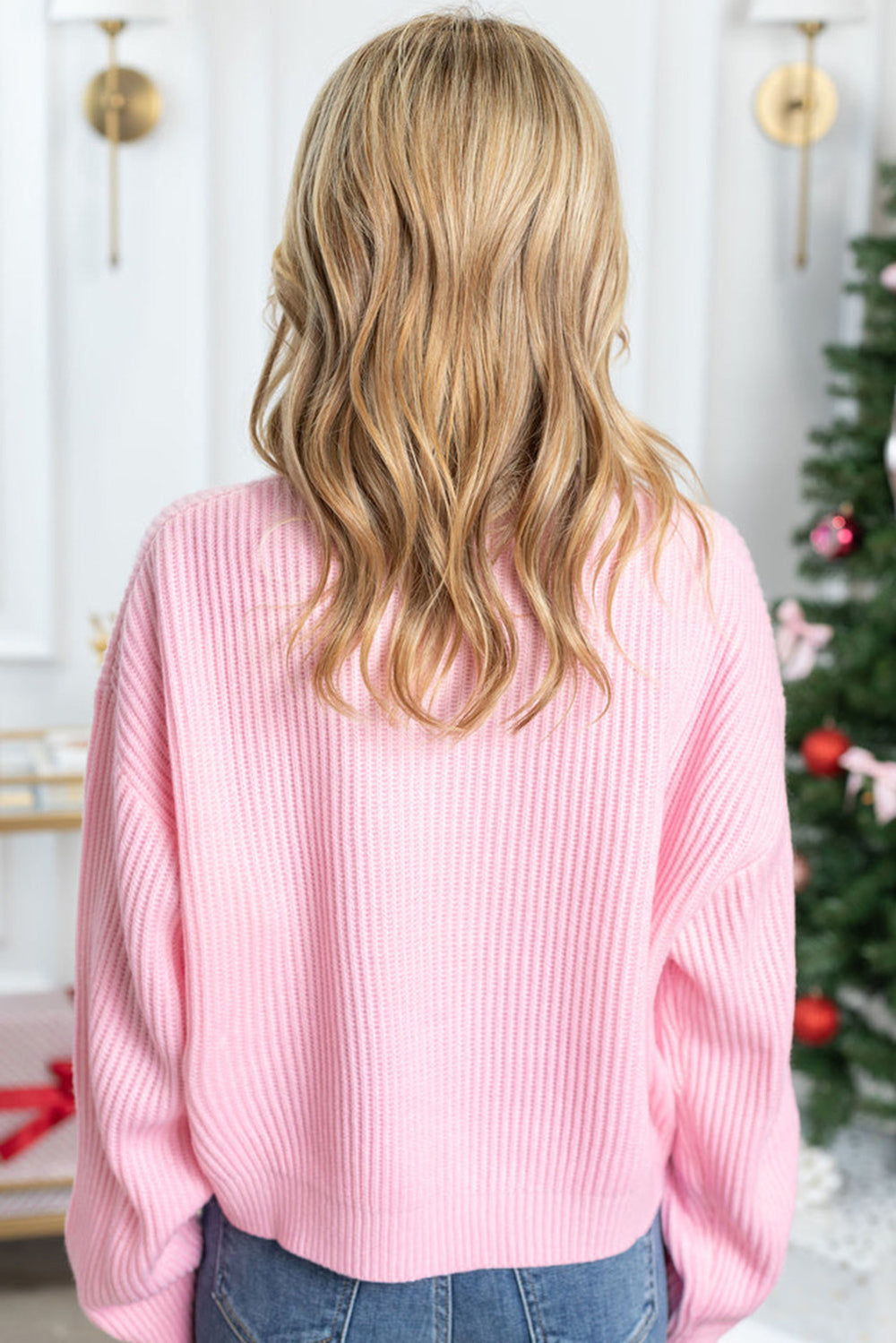 Pink Pop "Merry & Bright" Waffle Knit Sweater