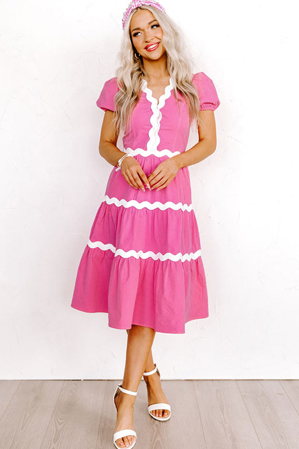 Darling Hot Pink Zig Zag Flowy Midi Dress