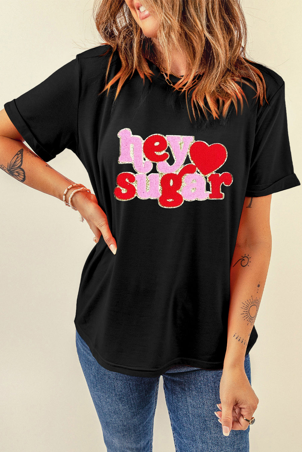 Chenille Heart "Hey Sugar" Valentines T-Shirt