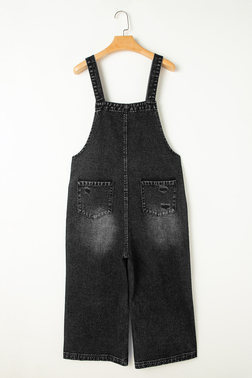  Distressed Wide Leg Denim Overalls