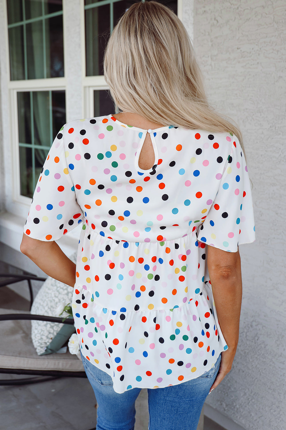 Multicolor Party Pop Polka Dot Ruffled Blouse