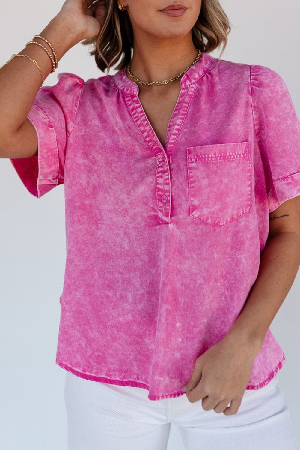 Bright Pink Mineral Wash Denim Top