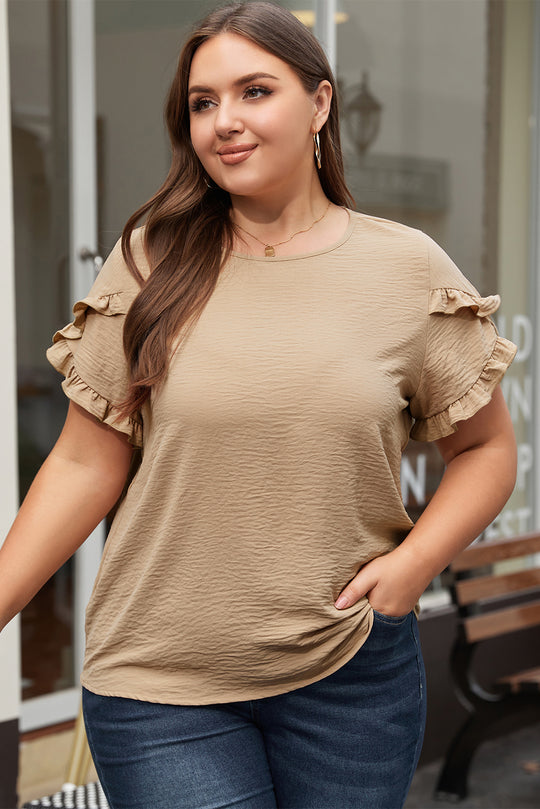 Plus Size Bright Ruffled Short Sleeve Top