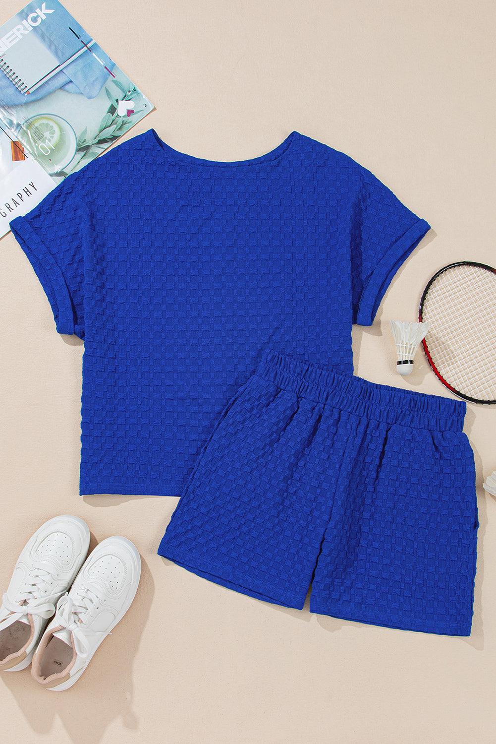 Paula Jacquard Royal Blue Tee and Short Set