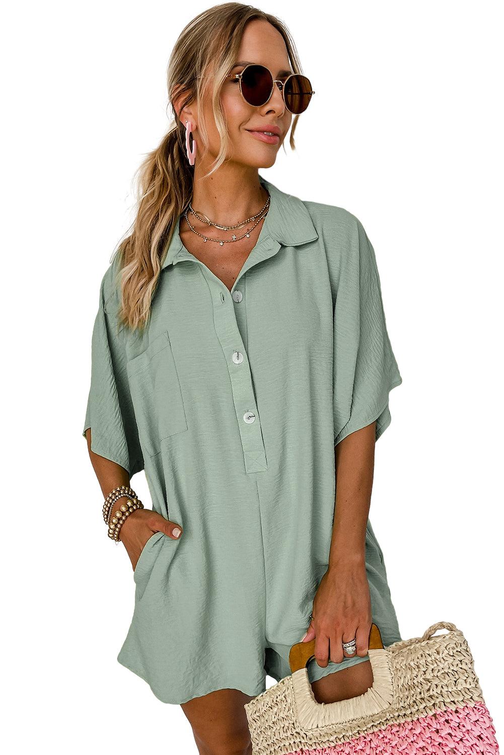 Apricot Half Button Collared Loose Romper