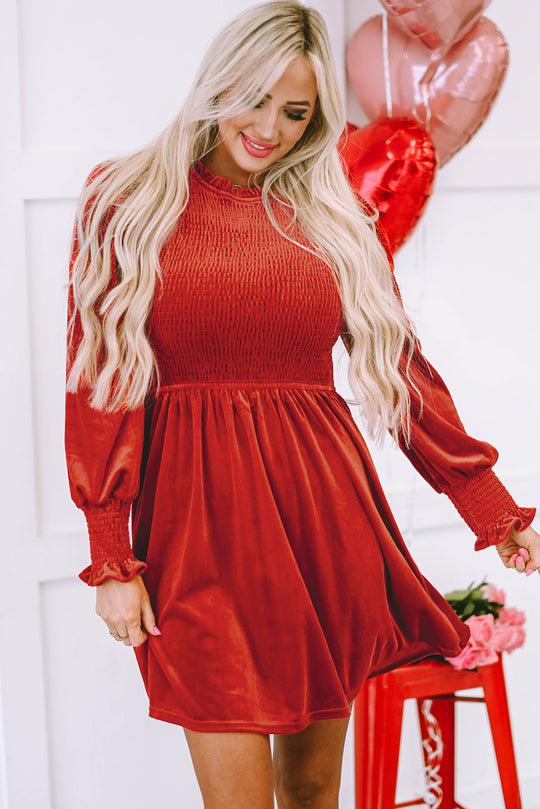 Red Velvet Smocked Dress