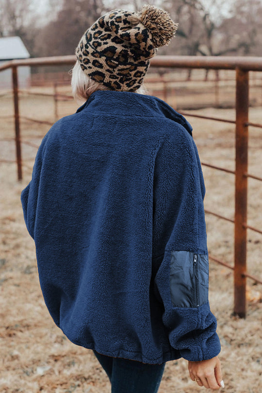 Fuzzy Navy Sherpa Coat 