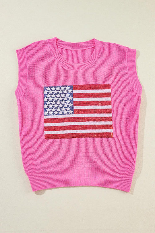 Sparkling Sequin American Flag Knitted Vest