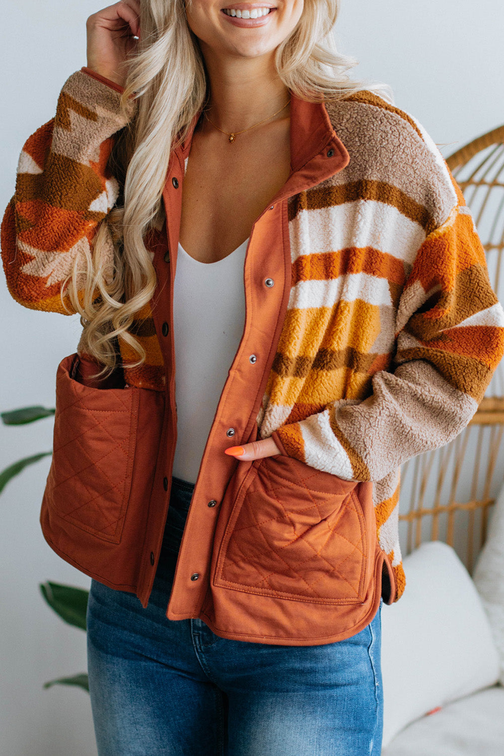 Spice Autumn Quilted Aztec Furry Jacket