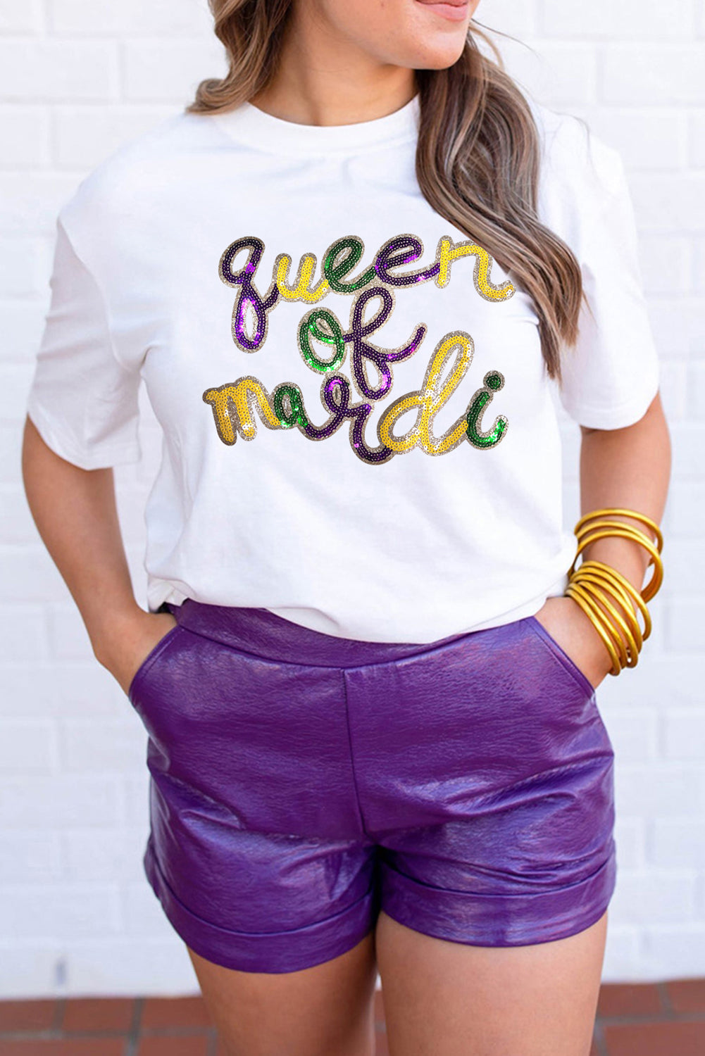 Graphic "Queen of Mardi" Sequin T Shirt