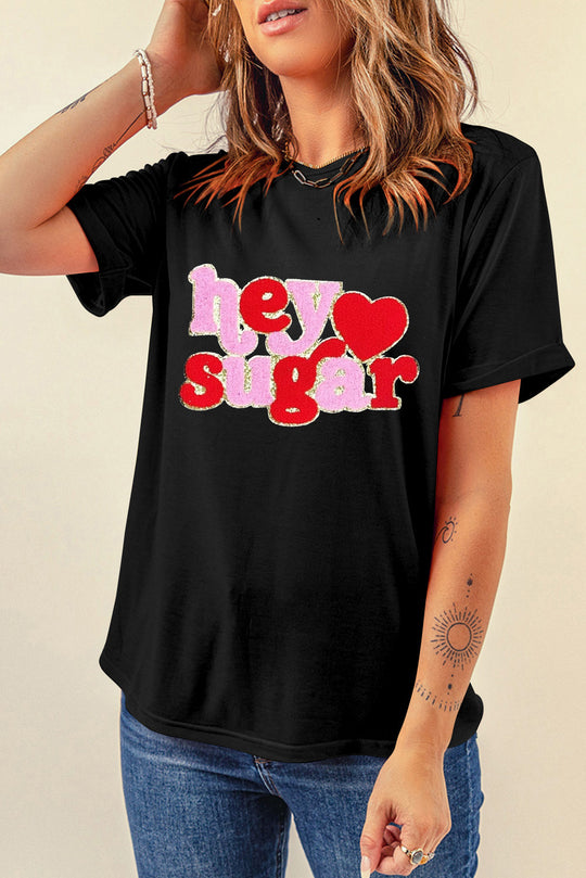 Chenille Heart "Hey Sugar" Valentines T-Shirt