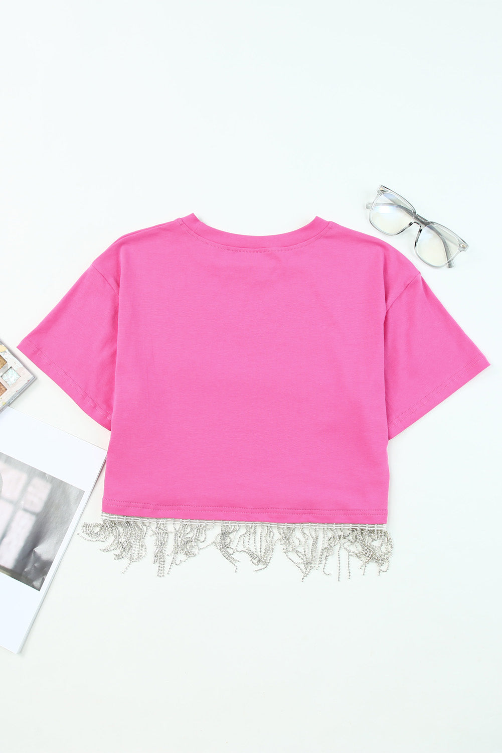 Fringy Pink Rhinestone Crop Top